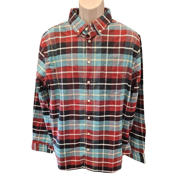 NWT goodfellow plaid colorful light flannel button up NEW long sleeve XL casual - Picture 1 of 7